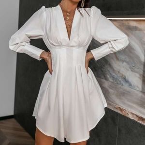 SHEIN Glamaker Lantern Sleeve Fold Pleat Curved Hem Dress Size Large